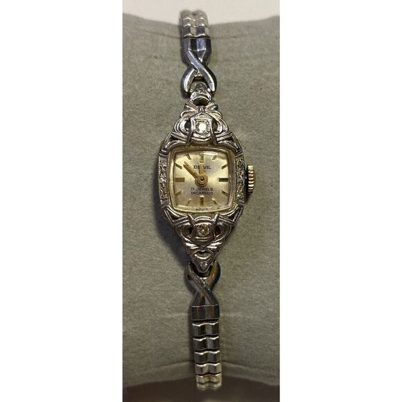 Ladies Belvil 14k Art Deco 1900-20 White Gold Diamond Watch 17j Incabloc Working - Picture 1 of 15
